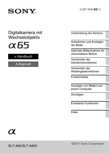 Sony SLT-A65VM - SLT-A65VM Istruzioni per l'uso Tedesco