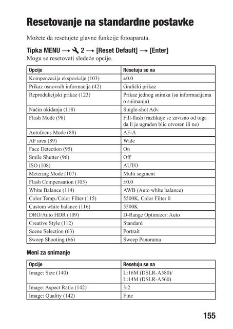 Sony DSLR-A580L - DSLR-A580L Istruzioni per l'uso Serbo