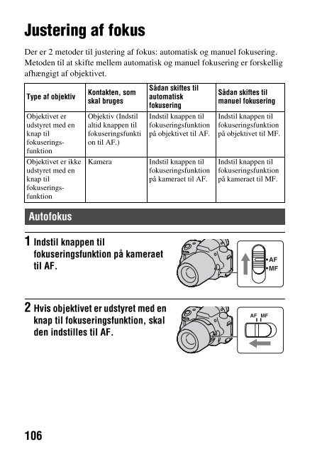 Sony SLT-A37M - SLT-A37M Istruzioni per l'uso Danese