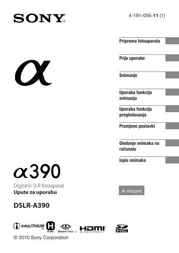 Sony DSLR-A390 - DSLR-A390 Istruzioni per l'uso Croato