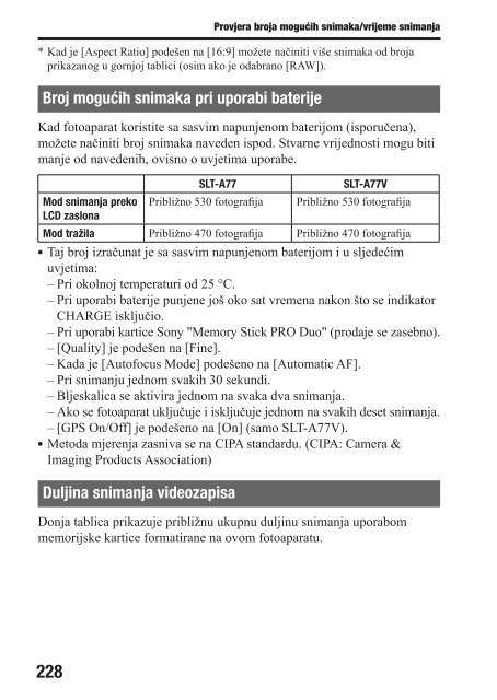 Sony SLT-A77VK - SLT-A77VK Istruzioni per l'uso Croato