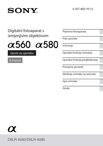 Sony DSLR-A580 - DSLR-A580 Istruzioni per l'uso Croato