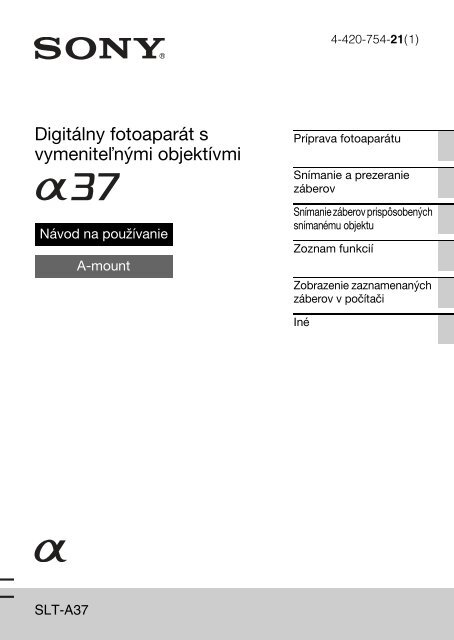 Sony SLT-A37M - SLT-A37M Istruzioni per l'uso Slovacco