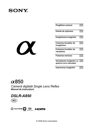 Sony DSLR-A850 - DSLR-A850 Istruzioni per l'uso Rumeno