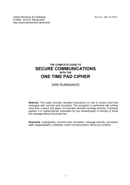 SECURE COMMUNICATIONS ONE TIME PAD CIPHER