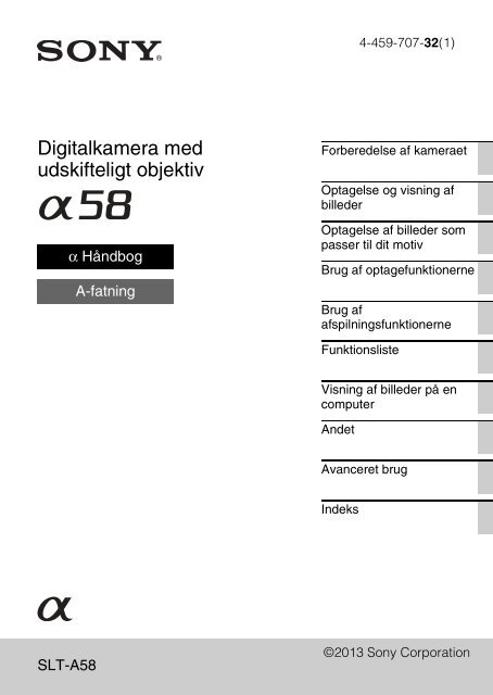 Sony SLT-A58K - SLT-A58K Istruzioni per l'uso Danese