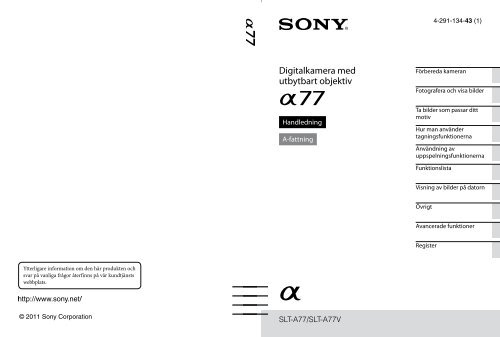 Sony SLT-A77V - SLT-A77V Istruzioni per l'uso Svedese