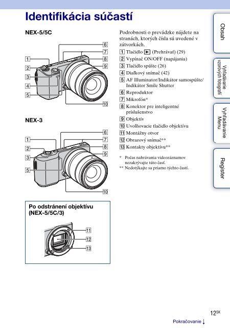 Sony NEX-3K - NEX-3K Guida all&rsquo;uso Slovacco