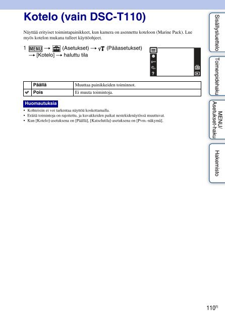 Sony DSC-T110 - DSC-T110 Istruzioni per l'uso Finlandese