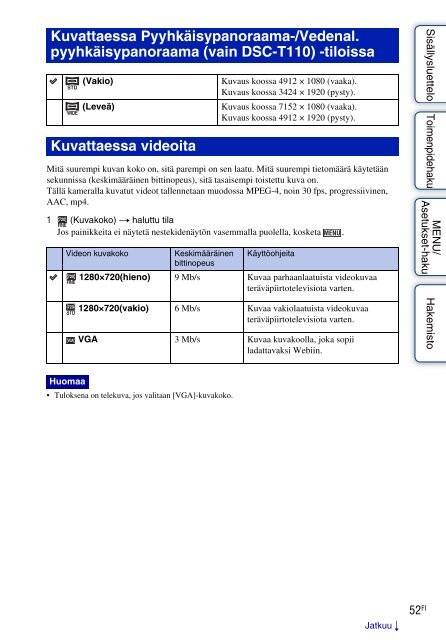 Sony DSC-T110 - DSC-T110 Istruzioni per l'uso Finlandese