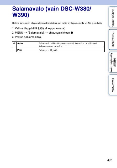 Sony DSC-W390 - DSC-W390 Istruzioni per l'uso Finlandese