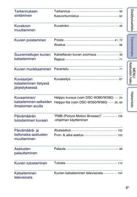 Sony DSC-W390 - DSC-W390 Istruzioni per l'uso Finlandese