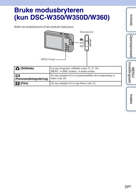 Sony DSC-W390 - DSC-W390 Istruzioni per l'uso Norvegese