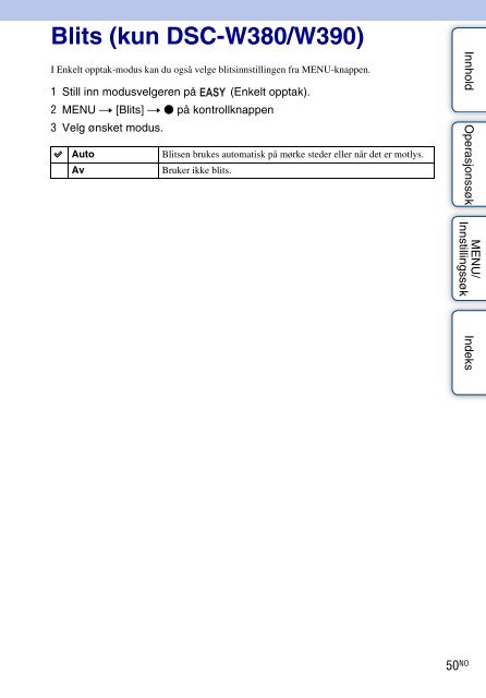 Sony DSC-W390 - DSC-W390 Istruzioni per l'uso Norvegese
