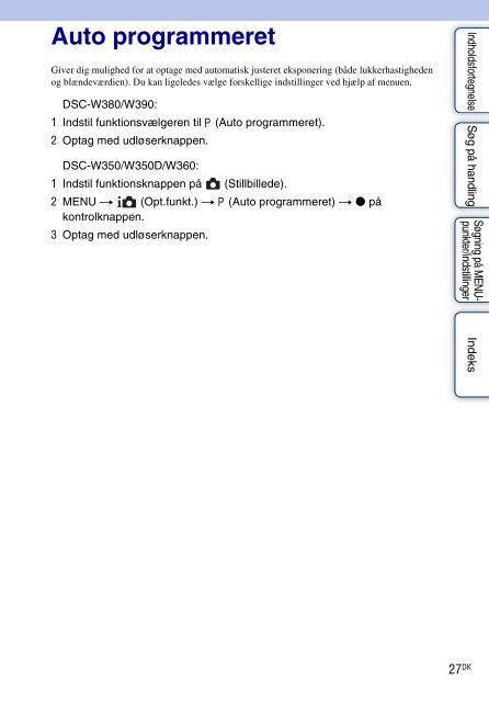 Sony DSC-W390 - DSC-W390 Istruzioni per l'uso Danese
