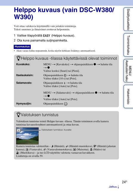 Sony DSC-W390 - DSC-W390 Istruzioni per l'uso Finlandese