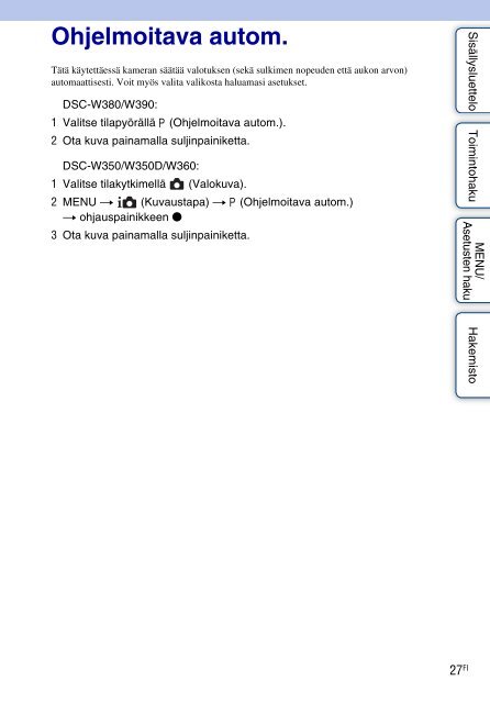 Sony DSC-W390 - DSC-W390 Istruzioni per l'uso Finlandese