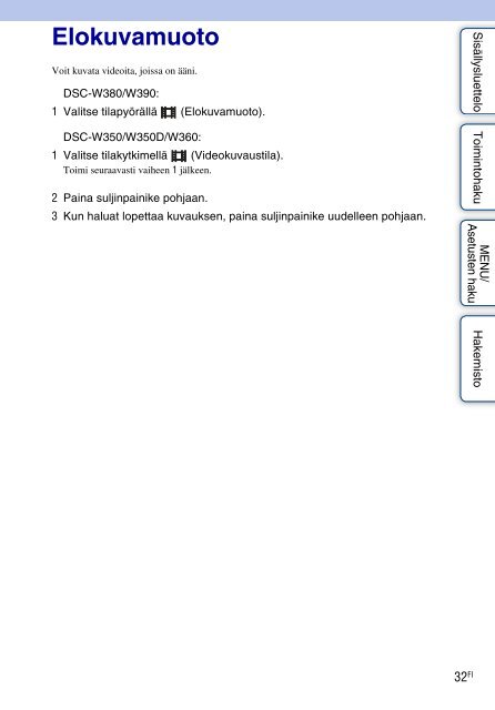 Sony DSC-W390 - DSC-W390 Istruzioni per l'uso Finlandese