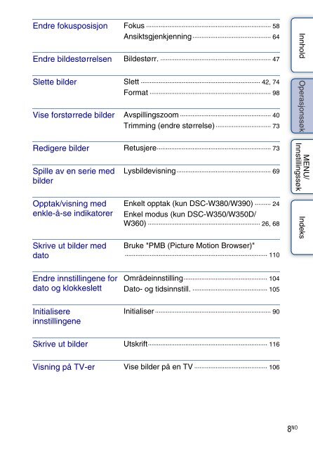 Sony DSC-W350D - DSC-W350D Istruzioni per l'uso Norvegese