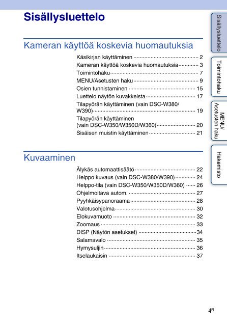 Sony DSC-W350D - DSC-W350D Istruzioni per l'uso Finlandese