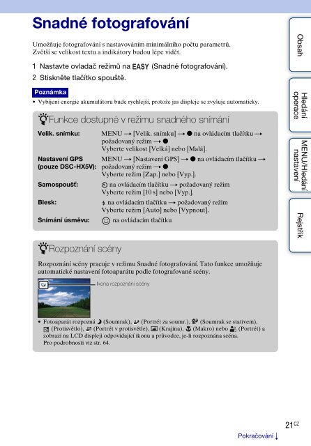 Sony DSC-HX5V - DSC-HX5V Istruzioni per l'uso Ceco