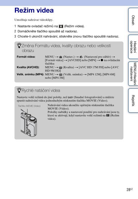 Sony DSC-HX5V - DSC-HX5V Istruzioni per l'uso Ceco