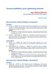 Zoznam publikácií prác výskumnej činnosti Ing Michal ŠMALO 2013-2015