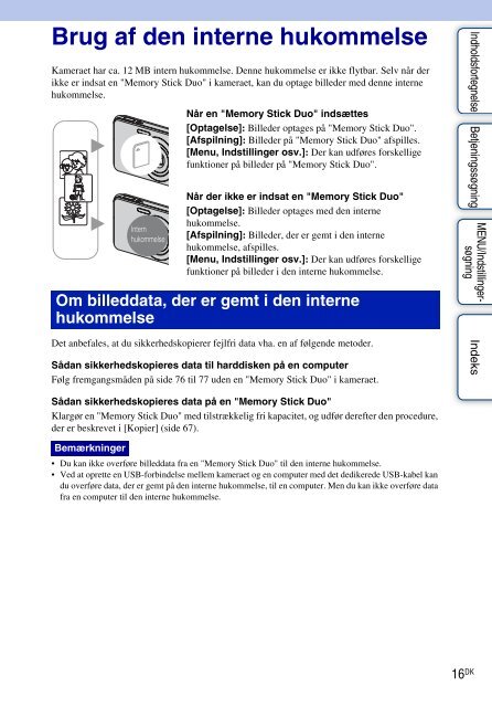 Sony DSC-W190 - DSC-W190 Istruzioni per l'uso Danese