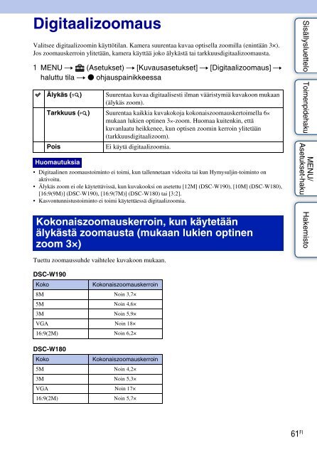 Sony DSC-W190 - DSC-W190 Istruzioni per l'uso Finlandese