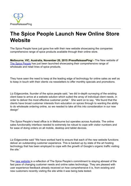 The Spice People Launch New Online Store Website