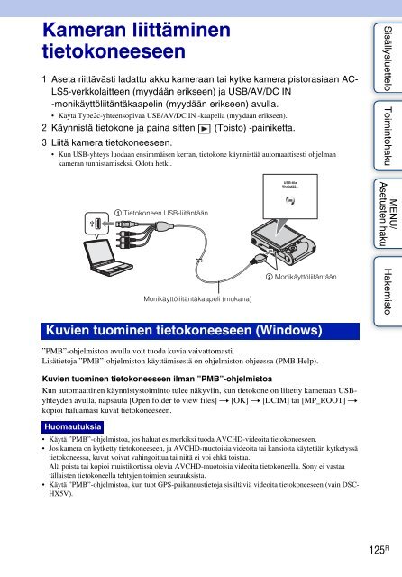 Sony DSC-HX5 - DSC-HX5 Istruzioni per l'uso Finlandese