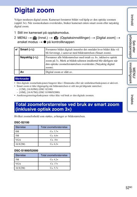 Sony DSC-S2100 - DSC-S2100 Istruzioni per l'uso Norvegese