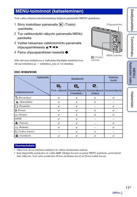 Sony DSC-W380 - DSC-W380 Istruzioni per l'uso Finlandese