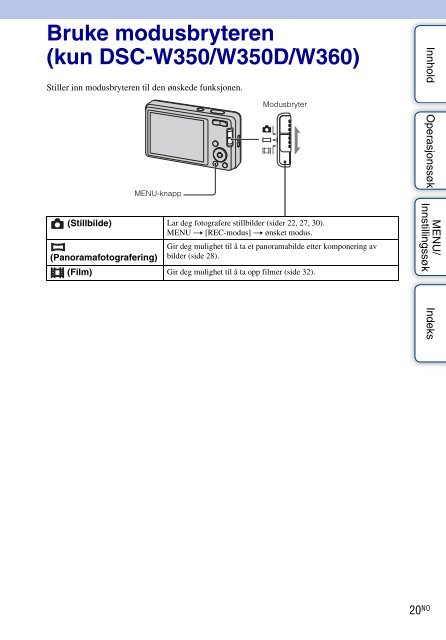 Sony DSC-W380 - DSC-W380 Istruzioni per l'uso Norvegese