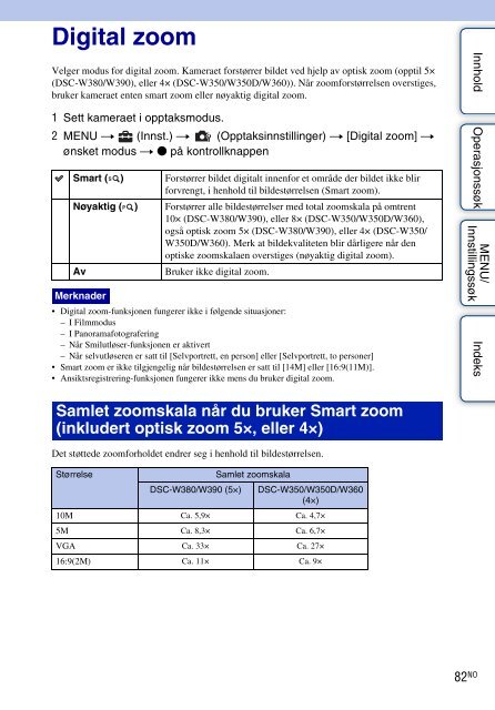 Sony DSC-W380 - DSC-W380 Istruzioni per l'uso Norvegese