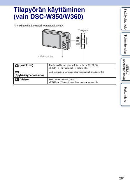 Sony DSC-W380 - DSC-W380 Istruzioni per l'uso Finlandese