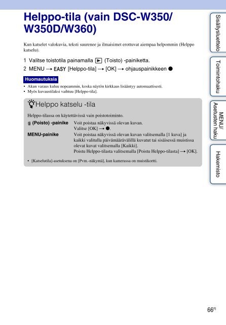 Sony DSC-W350 - DSC-W350 Istruzioni per l'uso Finlandese