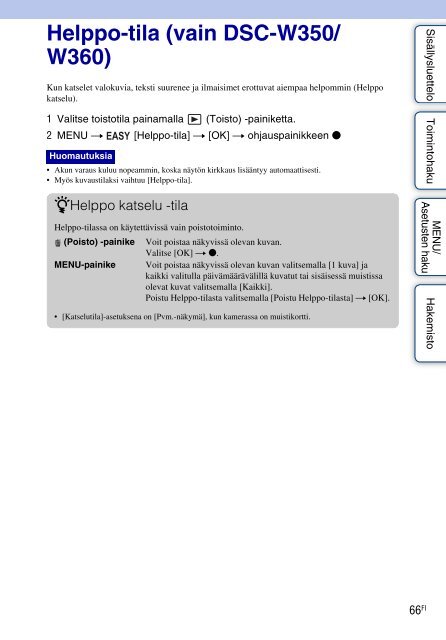 Sony DSC-W350 - DSC-W350 Istruzioni per l'uso Finlandese