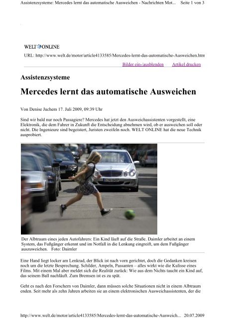 Assistenzsysteme Mercedes lernt das automatische Ausweichen