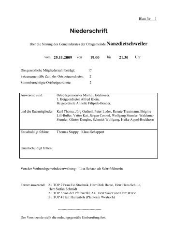 Niederschrift - Nanzdietschweiler