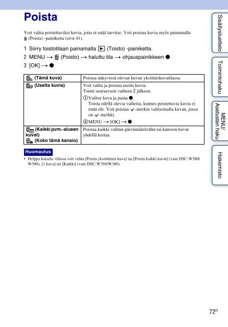Sony DSC-W360 - DSC-W360 Istruzioni per l'uso Finlandese