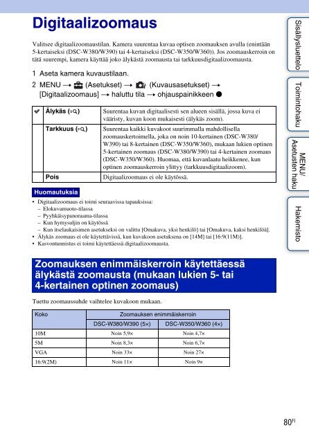 Sony DSC-W360 - DSC-W360 Istruzioni per l'uso Finlandese