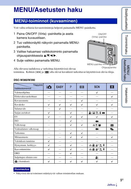 Sony DSC-W360 - DSC-W360 Istruzioni per l'uso Finlandese