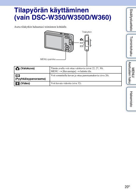 Sony DSC-W360 - DSC-W360 Istruzioni per l'uso Finlandese