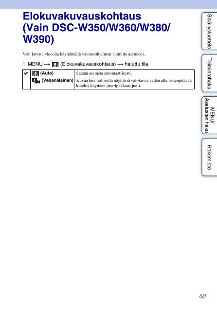 Sony DSC-W360 - DSC-W360 Istruzioni per l'uso Finlandese