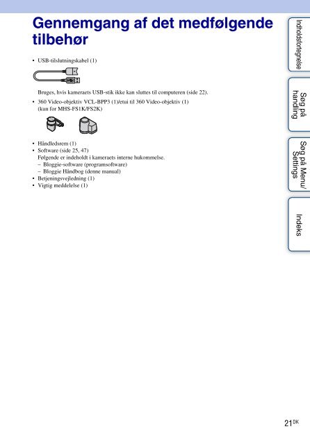 Sony MHS-FS1 - MHS-FS1 Istruzioni per l'uso Danese