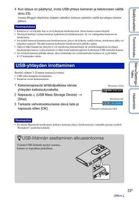 Sony MHS-FS3K - MHS-FS3K Istruzioni per l'uso Finlandese