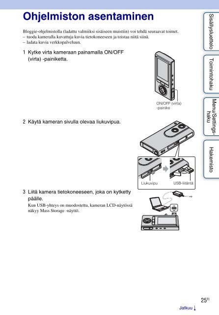 Sony MHS-FS3K - MHS-FS3K Istruzioni per l'uso Finlandese