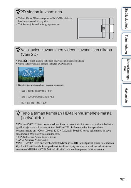 Sony MHS-FS3K - MHS-FS3K Istruzioni per l'uso Finlandese