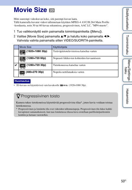 Sony MHS-FS3K - MHS-FS3K Istruzioni per l'uso Finlandese